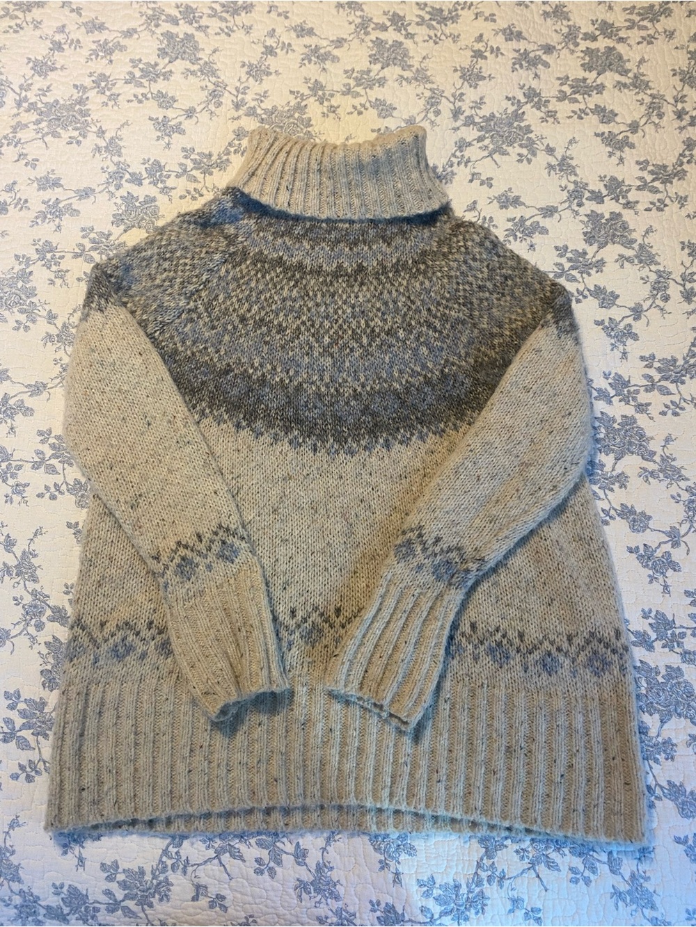 Tuckernuck Tinsbury Dove Fair Isle Wool Blend Turtleneck Sweater Size XS